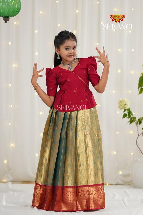 Festive Collection - Blue Mango leaf Pattu Pavadai !!!