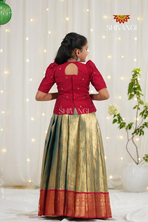 Festive Collection - Blue Mango leaf Pattu Pavadai !!!