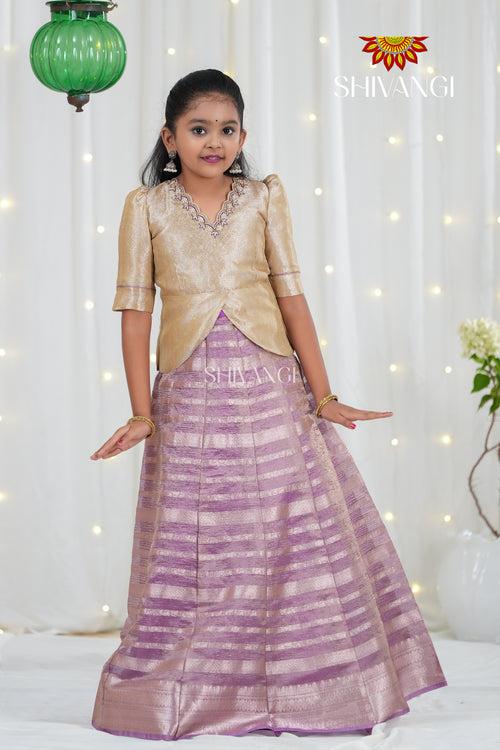 Pink Metallic Crush Traditional Pattu Pavadai For Girls !!!