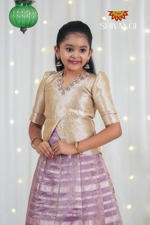 Pink Metallic Crush Traditional Pattu Pavadai For Girls !!!