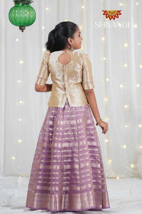 Pink Metallic Crush Traditional Pattu Pavadai For Girls !!!