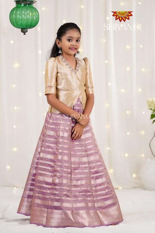 Pink Metallic Crush Traditional Pattu Pavadai For Girls !!!