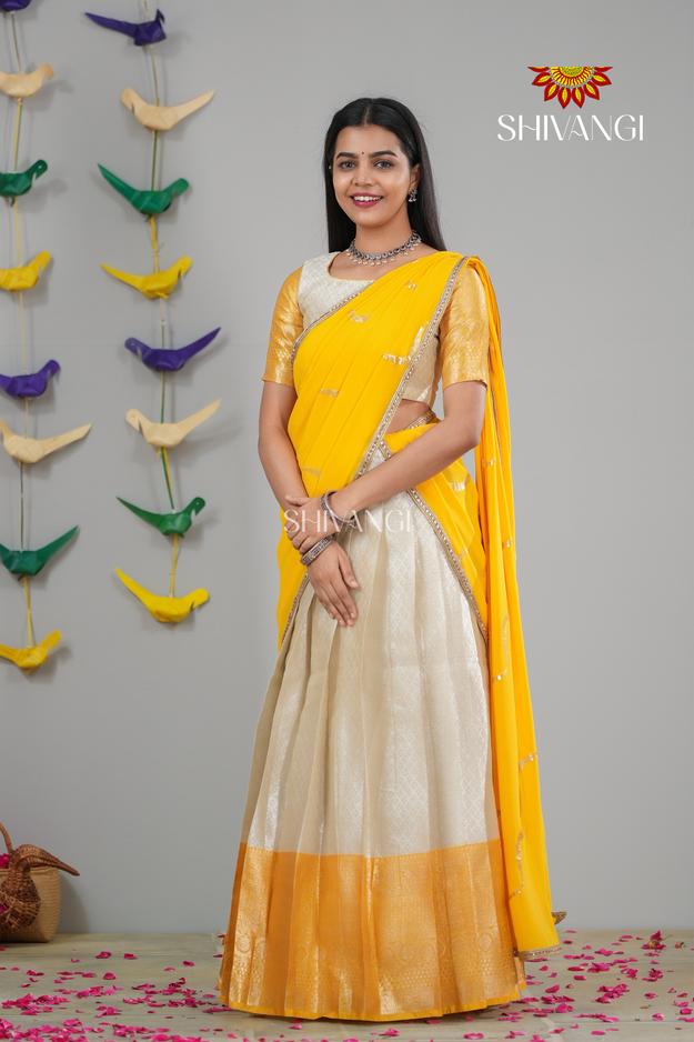 Yellow Moon Light Traditional Half saree | Lehenga For Girls !!!