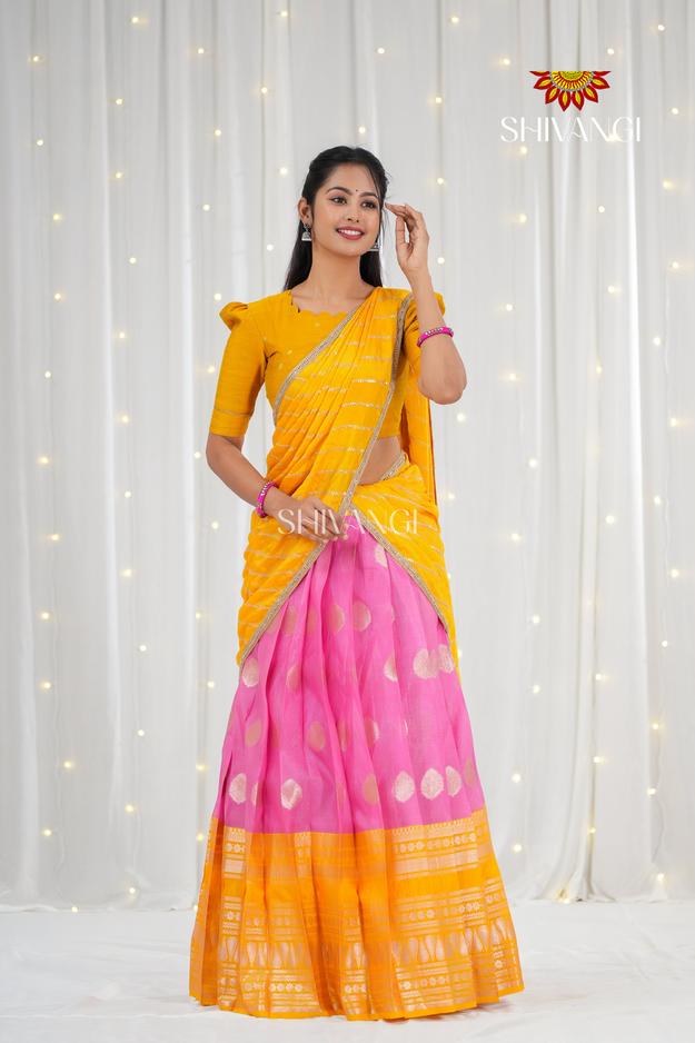 Pink Organza Rain Drop Traditional Half saree | Lehenga For Girls !!!