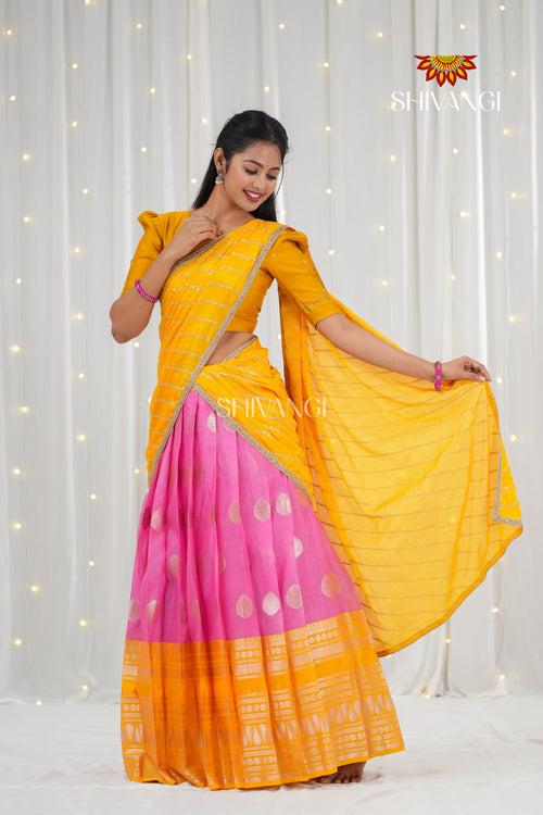 Pink Organza Rain Drop Traditional Half saree | Lehenga For Girls !!!