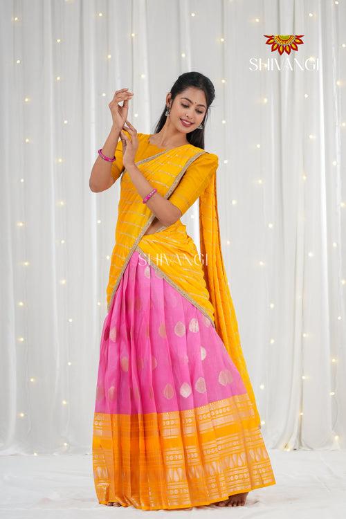 Pink Organza Rain Drop Traditional Half saree | Lehenga For Girls !!!