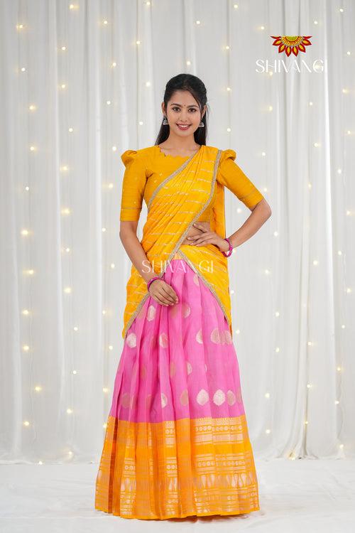 Pink Organza Rain Drop Traditional Half saree | Lehenga For Girls !!!