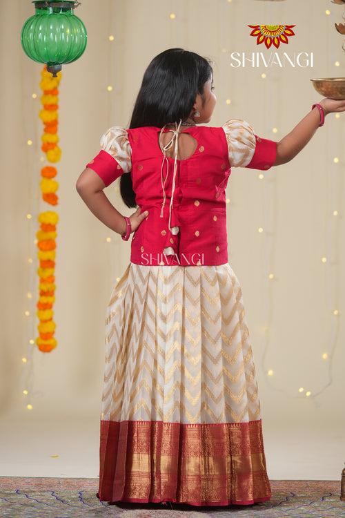 Festive Collection - Red Smoky Wave Pattu Pavadai !!!