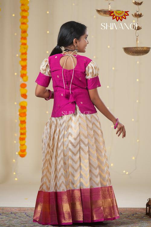 Festive Collection - Pink Smoky Wave Pattu Pavadai !!!