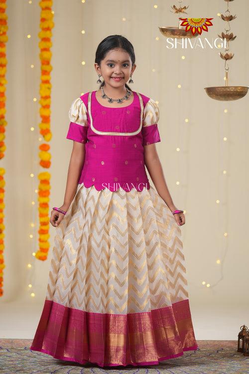 Festive Collection - Pink Smoky Wave Pattu Pavadai !!!