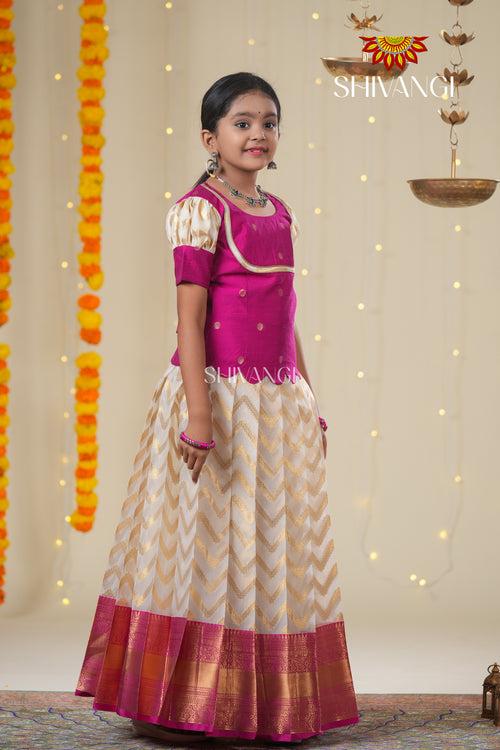 Festive Collection - Pink Smoky Wave Pattu Pavadai !!!