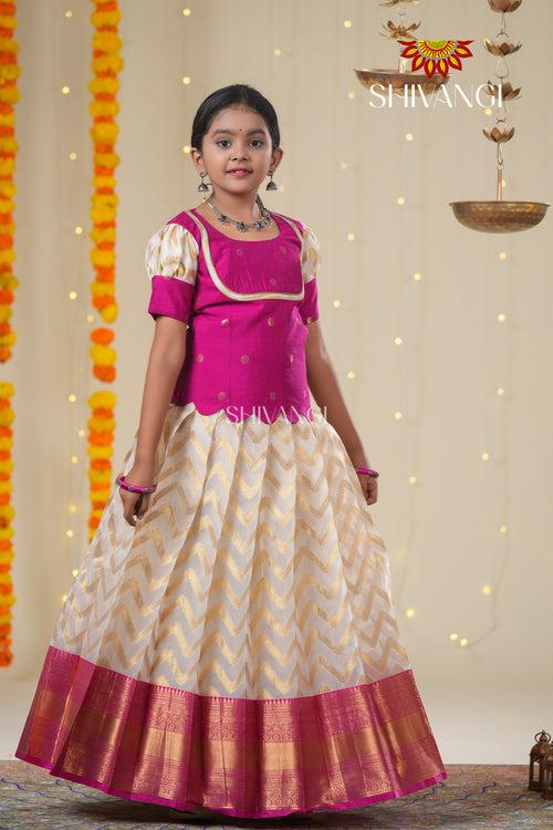 Festive Collection - Pink Smoky Wave Pattu Pavadai !!!