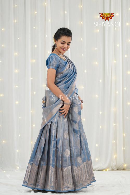 Blue Tissue Garland Traditional Half saree | Lehenga For Girls !!!