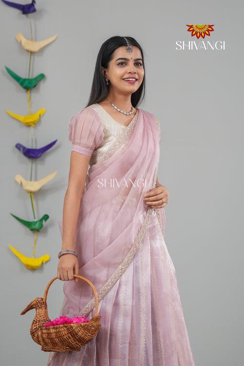 Pink Golden Necklace Traditional Half Saree | Langa For Girls !!!