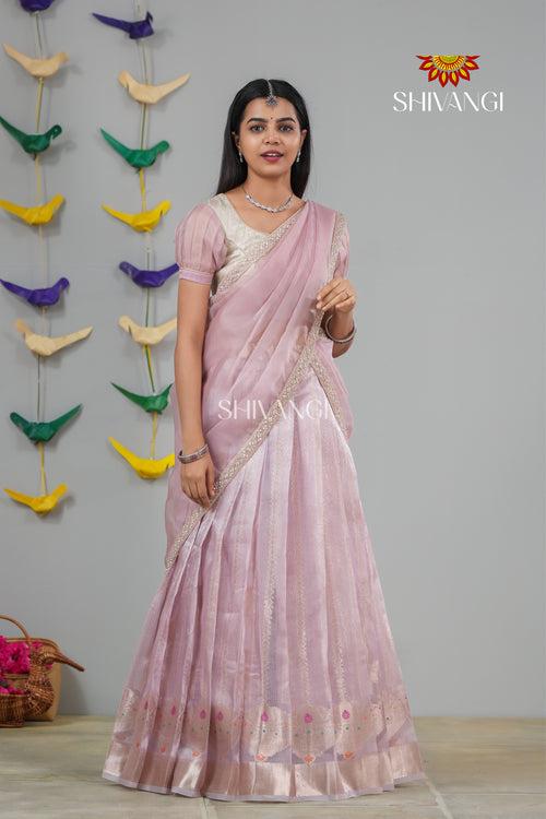 Pink Golden Necklace Traditional Half Saree | Langa For Girls !!!