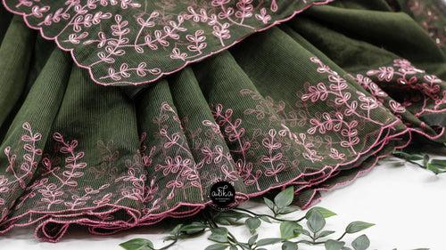 Elegant Hunter Green Silky Kota Saree with Pink Sequence Embroidery