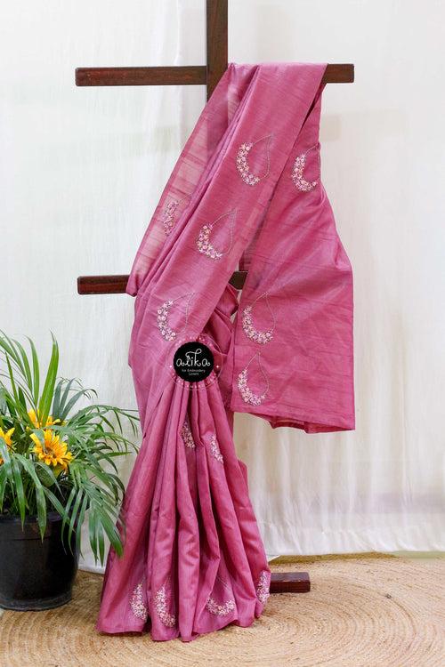 Elegant  light Orchid colour Semi Silk Saree with Delicate Lazy Daisy Embroidery