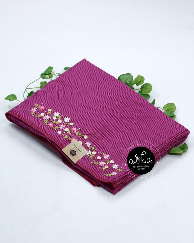 Barbie Pink Semi Tussar Saree with Vibrant Multicolor Handwork – Elegant & Timeless