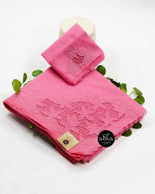 Elegant Pink Kota Saree with Self-Shade and Twill Cutwork – Sophisticated & Stylish