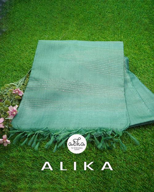 LIGHT GREEN TUSSAR SILK SAREE WITH SEQUINS WORK