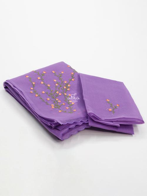 VIOLET KOTA SAREE WITH FLORAL MACHINE EMBROIDERY