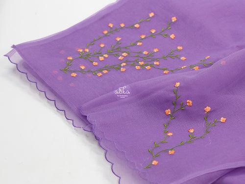 VIOLET KOTA SAREE WITH FLORAL MACHINE EMBROIDERY