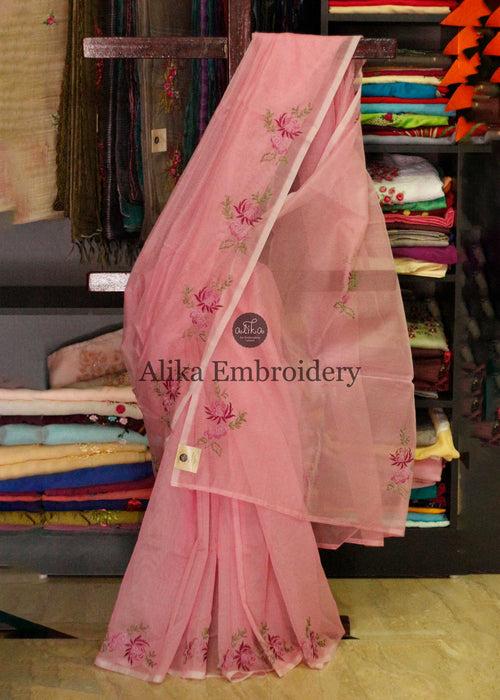 "Chic Pink: Daily Wear Silky Kota Saree with Intricate Machine Work"