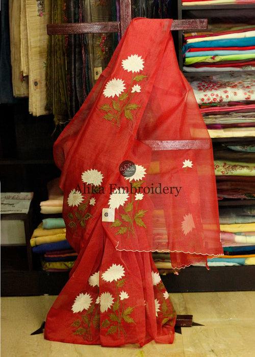 "Radiant Red: Daily Wear Silky Kota Saree with Exquisite Machine Work"