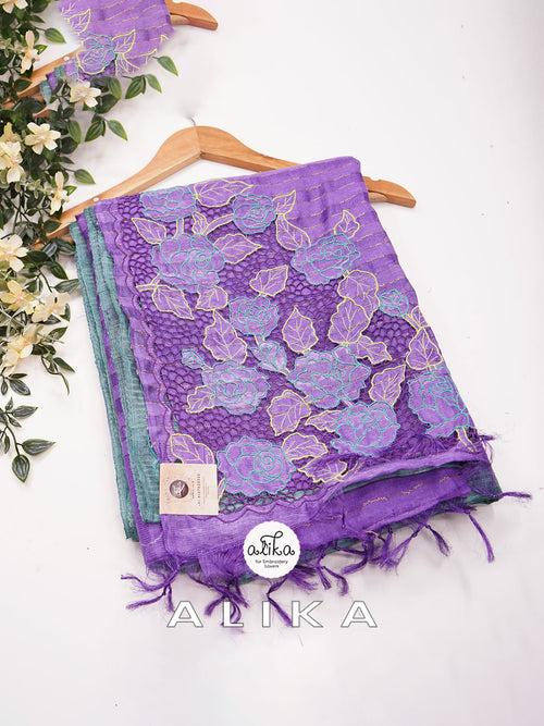 Captivating Limelight: Double Shade Tussar Silk Saree with Exquisite Cut Work (Light Green & Violet)