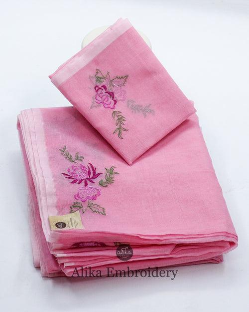 "Chic Pink: Daily Wear Silky Kota Saree with Intricate Machine Work"