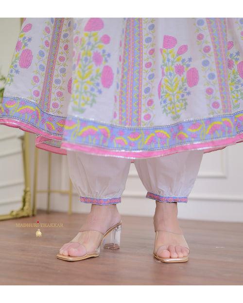 Pink-White Floral Mul Cotton Anarkali