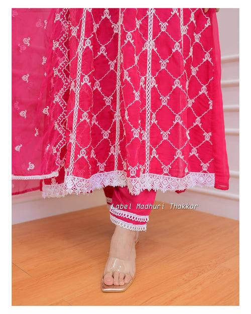 Rani Pink Organza Schiffli Anarkali