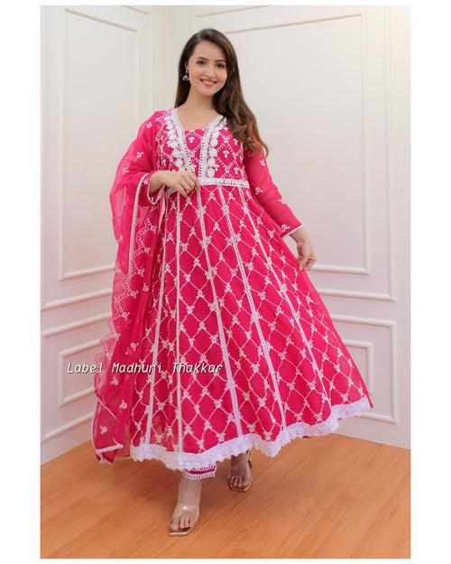 Rani Pink Organza Schiffli Anarkali