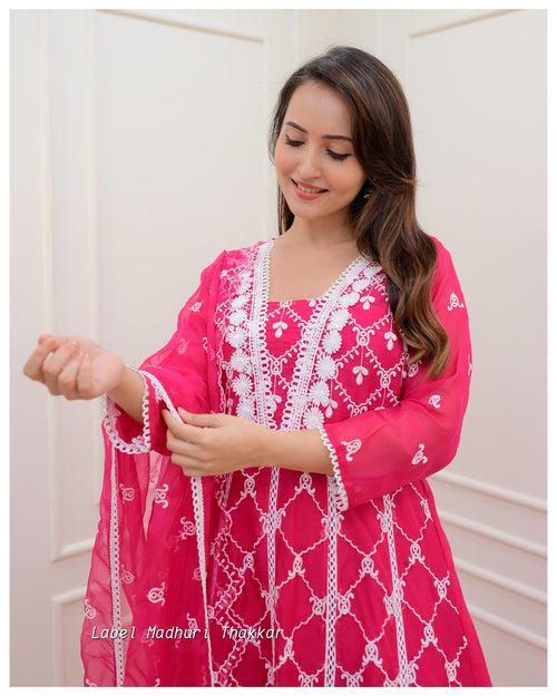 Rani Pink Organza Schiffli Anarkali