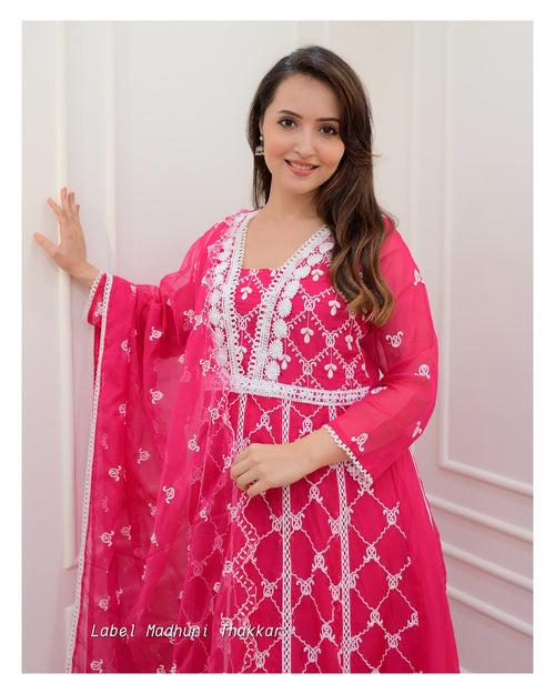 Rani Pink Organza Schiffli Anarkali