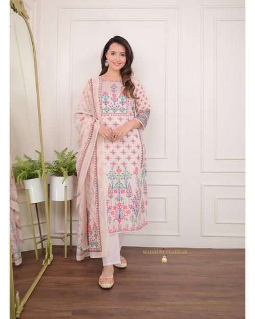 Ivory Linen Embroidered Pakistani Suit