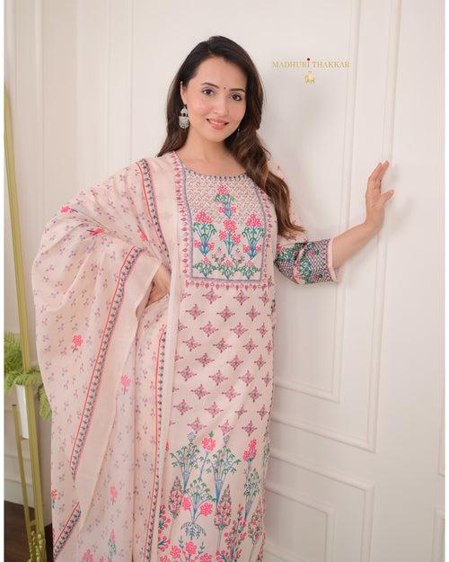 Ivory Linen Embroidered Pakistani Suit