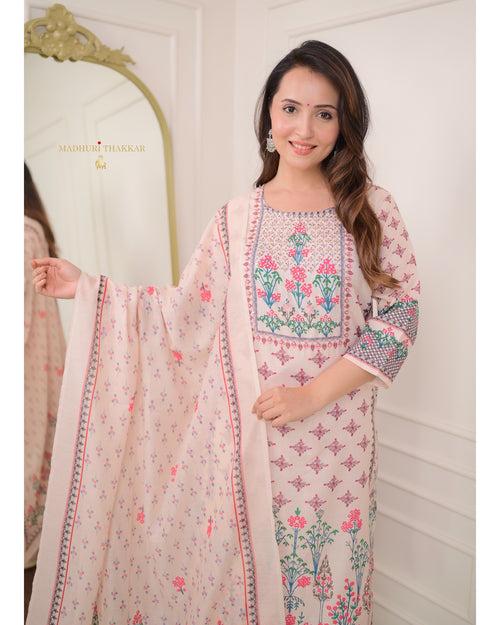 Ivory Linen Embroidered Pakistani Suit