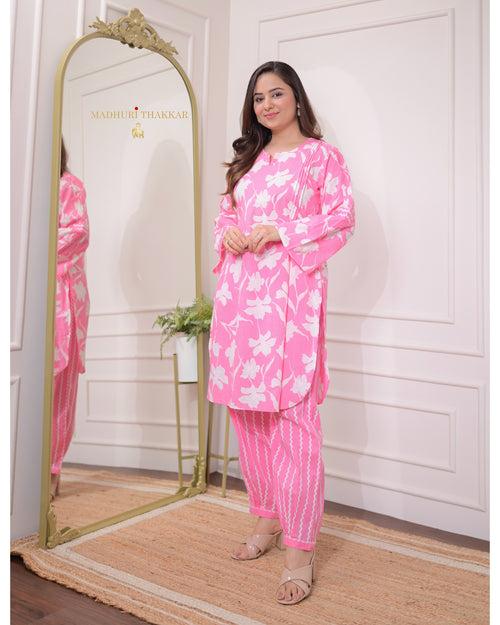 Pink Floral Pintex Cotton Co-ord