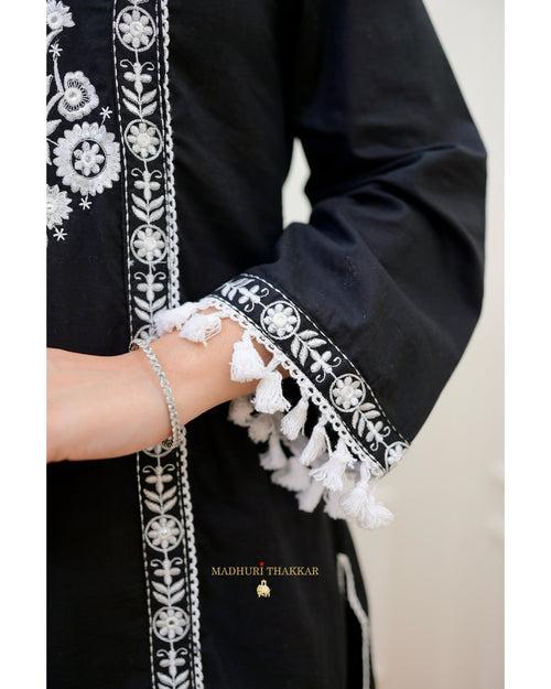 Black Aline Tassels Embroidered Afghani Suit