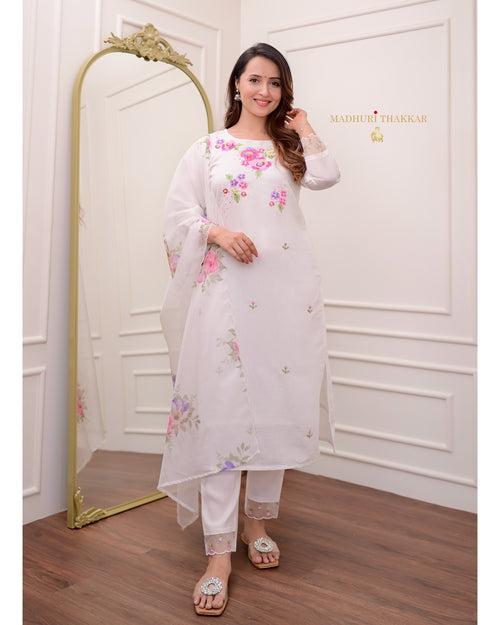 White Handwork Cotton Silk Suit