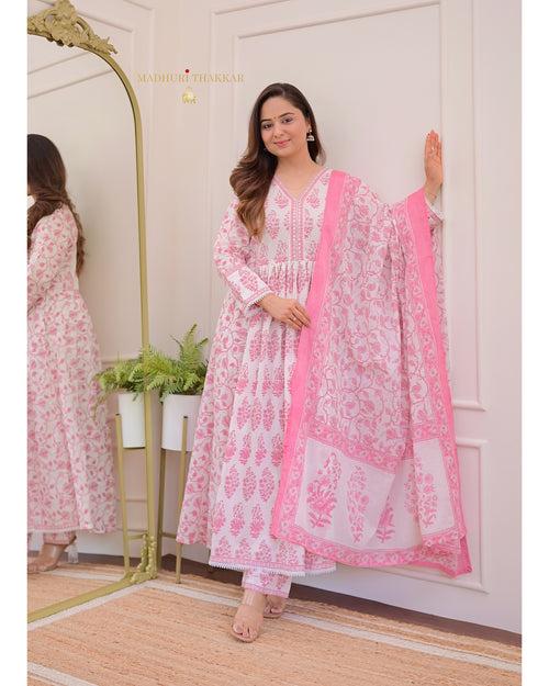 Baby Pink Floral Mul Cotton Anarkali