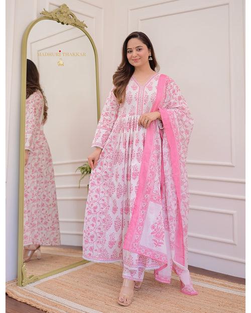 Baby Pink Floral Mul Cotton Anarkali