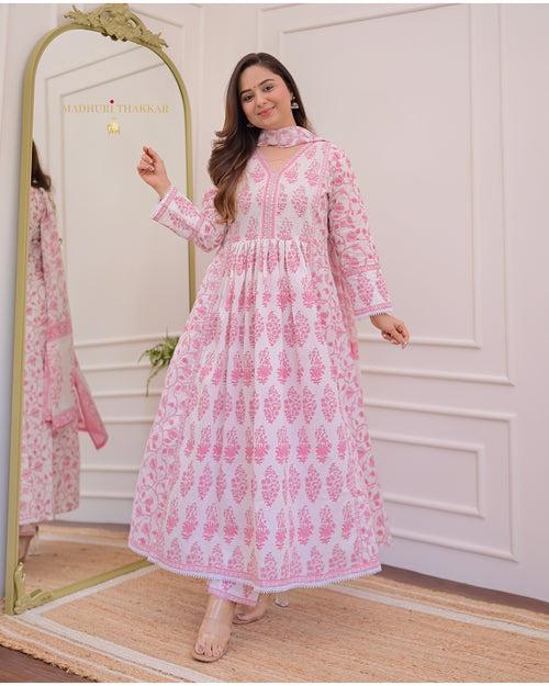 Baby Pink Floral Mul Cotton Anarkali