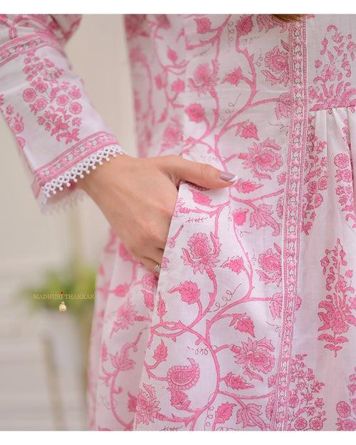 Baby Pink Floral Mul Cotton Anarkali