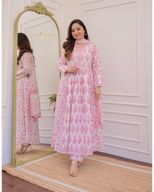 Baby Pink Floral Mul Cotton Anarkali