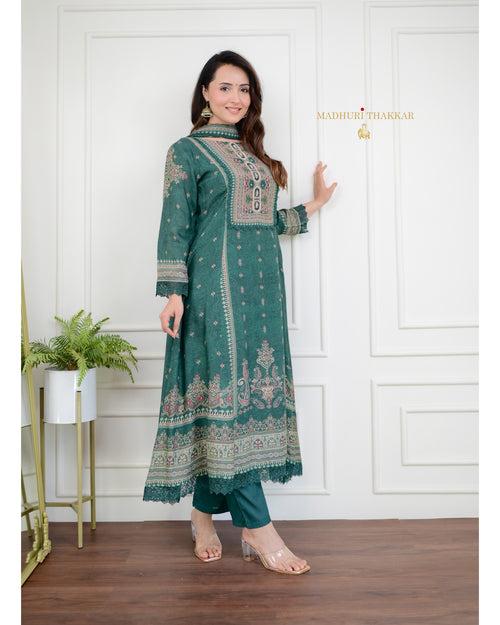 Green Pakistani Printed Muslin Anarkali Suit