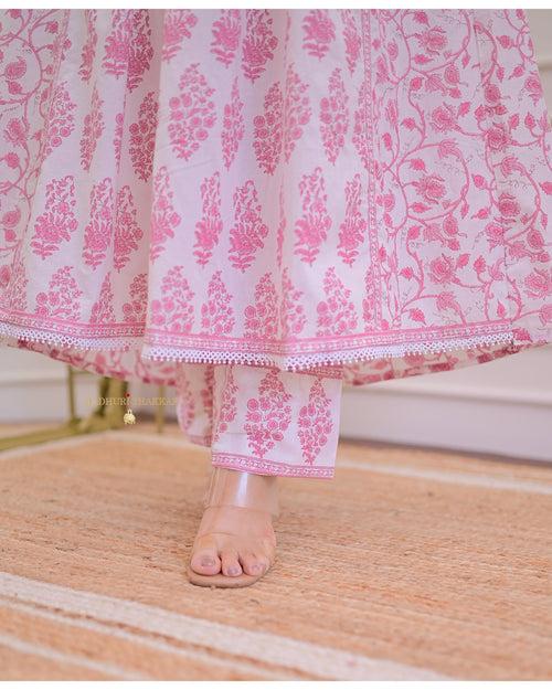 Baby Pink Floral Mul Cotton Anarkali