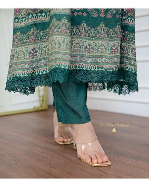 Green Pakistani Printed Muslin Anarkali Suit