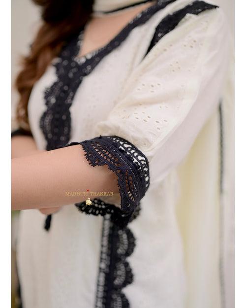 Ivory Black Schiffli Pakistani Suit